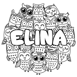Coloring page first name ELINA - Owls background