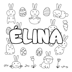Coloring page first name ÉLINA - Easter background
