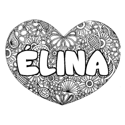 Coloring page first name ÉLINA - Heart mandala background
