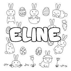 Coloring page first name ELINE - Easter background