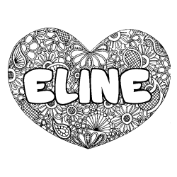 Coloring page first name ELINE - Heart mandala background