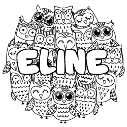 Coloring page first name ELINE - Owls background