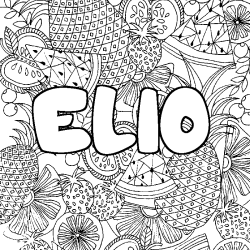 Coloring page first name ELIO - Fruits mandala background
