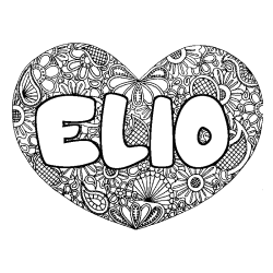 Coloring page first name ELIO - Heart mandala background