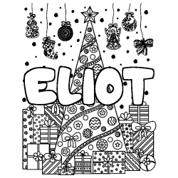 Coloring page first name ELIOT - Christmas tree and presents background
