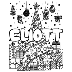 Coloring page first name ELIOTT - Christmas tree and presents background