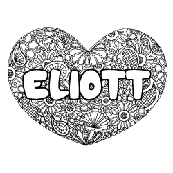 Coloring page first name ELIOTT - Heart mandala background