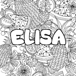 Coloring page first name ELISA - Fruits mandala background