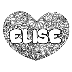 Coloring page first name ÉLISE - Heart mandala background