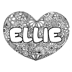 Coloring page first name ELLIE - Heart mandala background