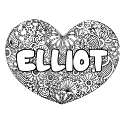 Coloring page first name ELLIOT - Heart mandala background