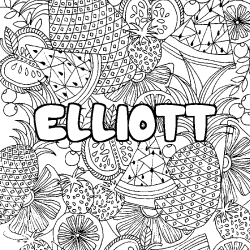 Coloring page first name ELLIOTT - Fruits mandala background