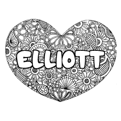 Coloring page first name ELLIOTT - Heart mandala background
