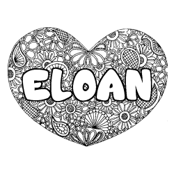 Coloring page first name ELOAN - Heart mandala background