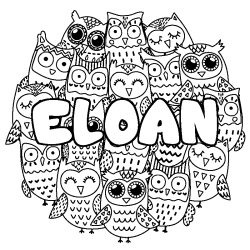Coloring page first name ELOAN - Owls background