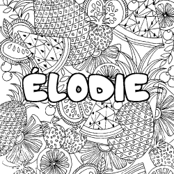 Coloring page first name ÉLODIE - Fruits mandala background