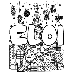 Coloring page first name ELOI - Christmas tree and presents background