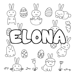 Coloring page first name ELONA - Easter background