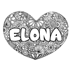 Coloring page first name ELONA - Heart mandala background