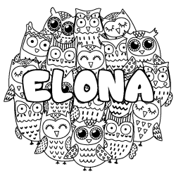 Coloring page first name ELONA - Owls background