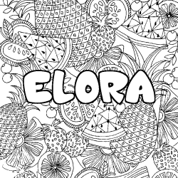 Coloring page first name ELORA - Fruits mandala background