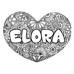 Coloring page first name ELORA - Heart mandala background