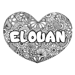 Coloring page first name ELOUAN - Heart mandala background