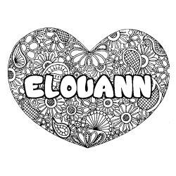 Coloring page first name ELOUANN - Heart mandala background