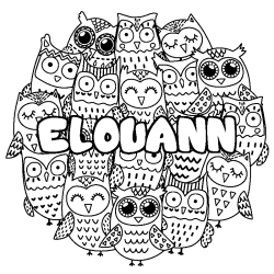 Coloring page first name ELOUANN - Owls background
