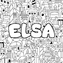 Coloring page first name ELSA - City background