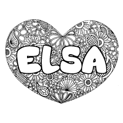Coloring page first name ELSA - Heart mandala background