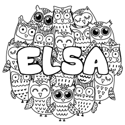 Coloring page first name ELSA - Owls background