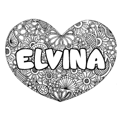 Coloring page first name ELVINA - Heart mandala background