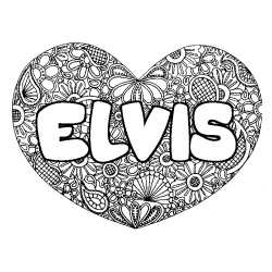 Coloring page first name ELVIS - Heart mandala background