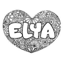 Coloring page first name ELYA - Heart mandala background