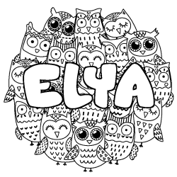 Coloring page first name ELYA - Owls background