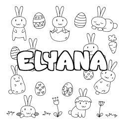 Coloring page first name ELYANA - Easter background