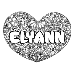 Coloring page first name ÉLYANN - Heart mandala background