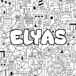 Coloring page first name ELYAS - City background