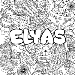 Coloring page first name ELYAS - Fruits mandala background