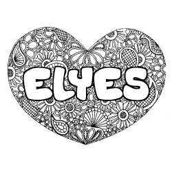 Coloring page first name ELYES - Heart mandala background