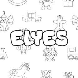 Coloring page first name ELYES - Toys background