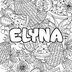 Coloring page first name ELYNA - Fruits mandala background