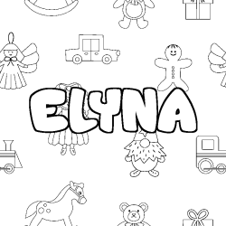 Coloring page first name ELYNA - Toys background