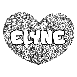 Coloring page first name ELYNE - Heart mandala background