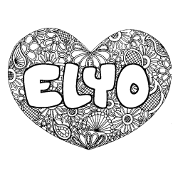 Coloring page first name ELYO - Heart mandala background