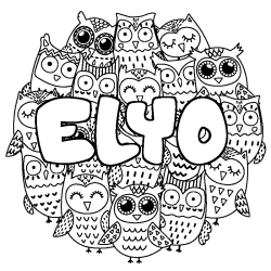 Coloring page first name ELYO - Owls background