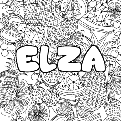 Coloring page first name ELZA - Fruits mandala background