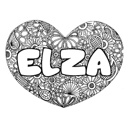 Coloring page first name ELZA - Heart mandala background