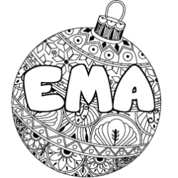 Coloring page first name EMA - Christmas tree bulb background